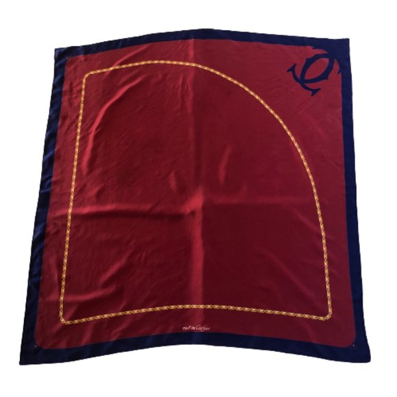 CARTIER Must De Cartier Paris France Silk Scarf Brick Brown Womens 32" Square - Picture 11 of 12